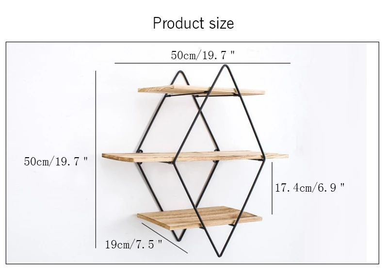 Nordic Minimalist Diamond Rack Wall Shelf Shelves MultiFunction Wall Decoration Creative Wooden Crafts Home Storage Organization