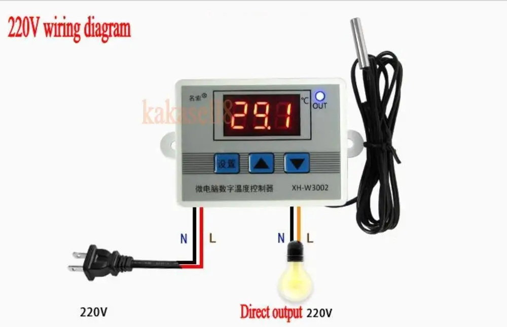 Цифровой светодиодный регулятор температуры ler 10A термостат с датчиком W3002 - Цвет: AC 220V Thermostat