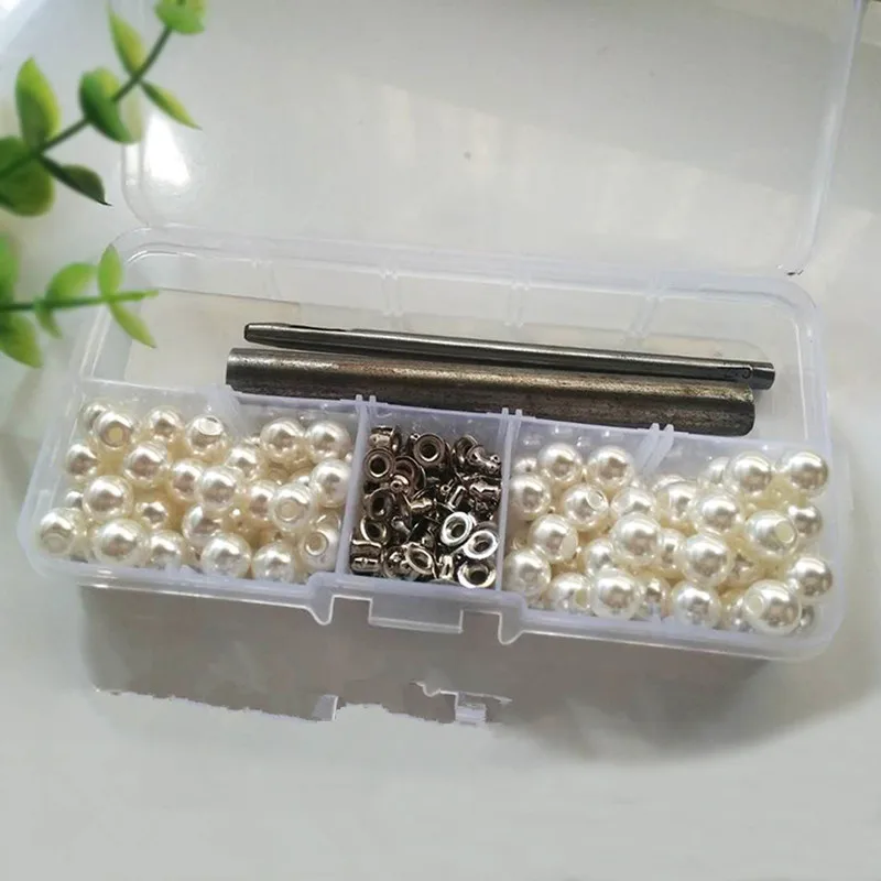 Free Shipping 100 Sets Round White Pearl Rivet Studs 8mm Pearl Rivet Spikes For Clothing