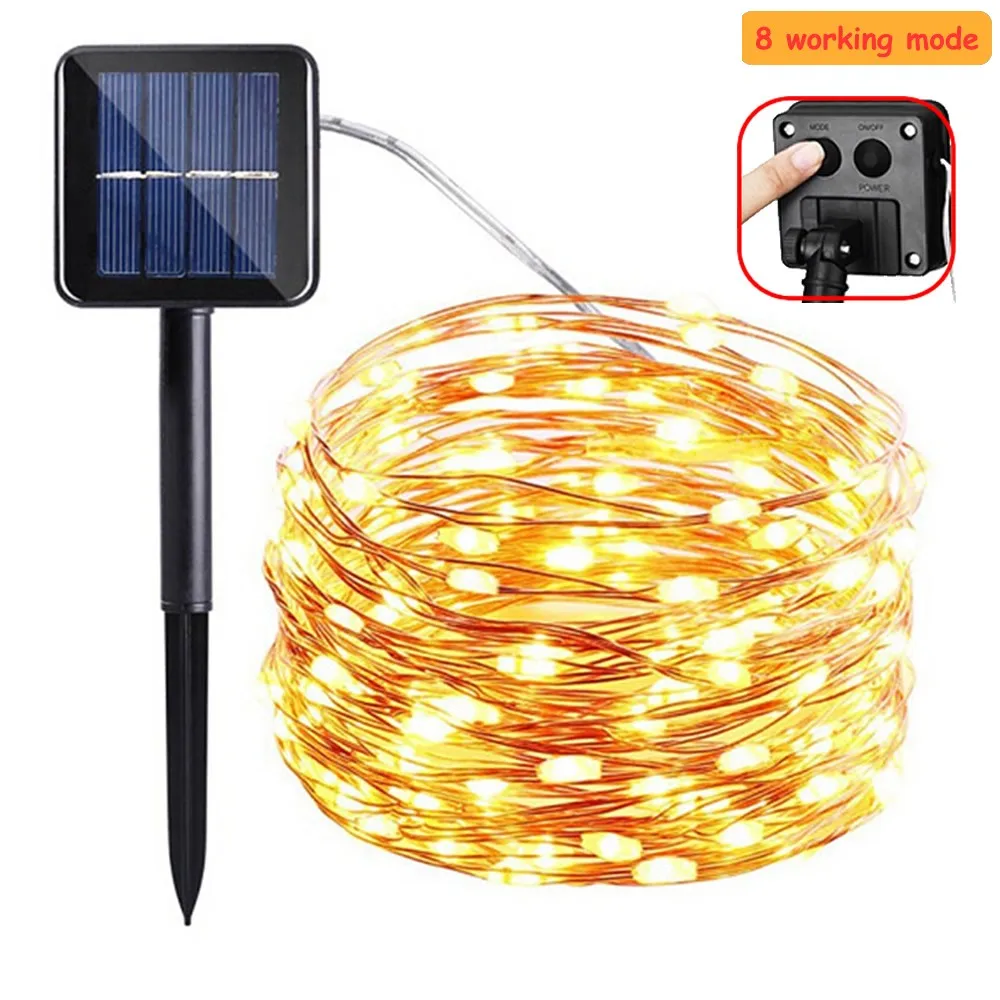 

8 modeSolar String Lights 20M 200 LED Copper Wire String Fairy Lights Waterproof For Christmas Holiday Square Garden Decoration