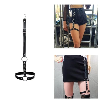 

2019 Hot Women Garter Belt Leg Harness Punk Elastic Leather Strap Body Necklace Rock