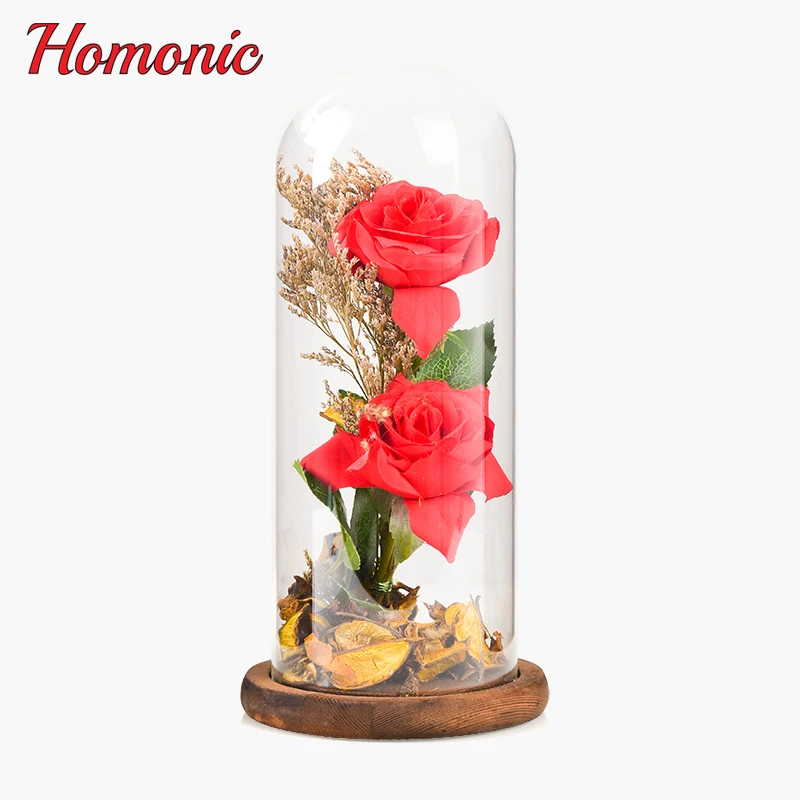 The Glass Cover Fresh Preserved Rose Roses Eternal Dried Natural Flowers 2 heads for Valentine's Day Christmas Gift | Дом и сад