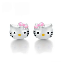 hello kitty, кошка, посеребренные серьги-гвоздики для женщин, милые модные медные милые маленькие серьги в виде животных, Женские Ювелирные изделия