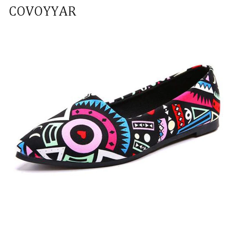 

COVOYYAR 2019 Pointed Toe Ballet Flats Spring Summer Women Shoes Vintage Print Lady Casual Shoes Slip on Loafers WFS443