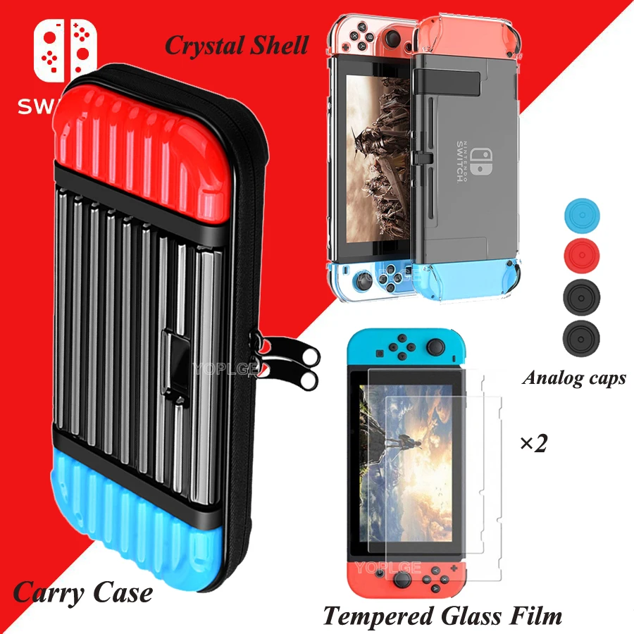 

Nintend Switch Carry Case Storage Bag & 2 Tempered Glass Film & Crystal Shell & 4 Analog Cap for Nintendo Switch Nintendoswitch