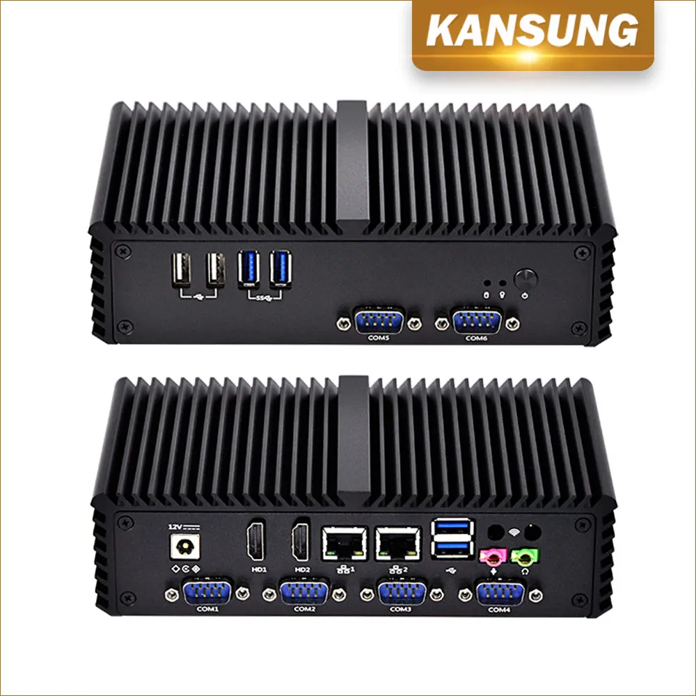 Cheap Fanless Mini PC Celeron 3215U CPU, Dual Lan, Dual Display, 6 COM 6 USB, Industrial Micro PC x86 Mini Computer