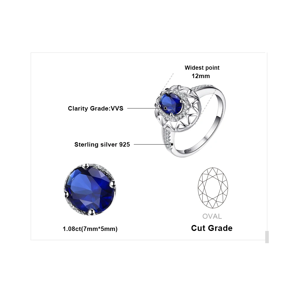 JewelryPalace Unique Fine 1.2 ct Created Blue Sapphire Ring 925 Sterling Silver Fashion Women Jewelry 2018 Brand Rings For Women
