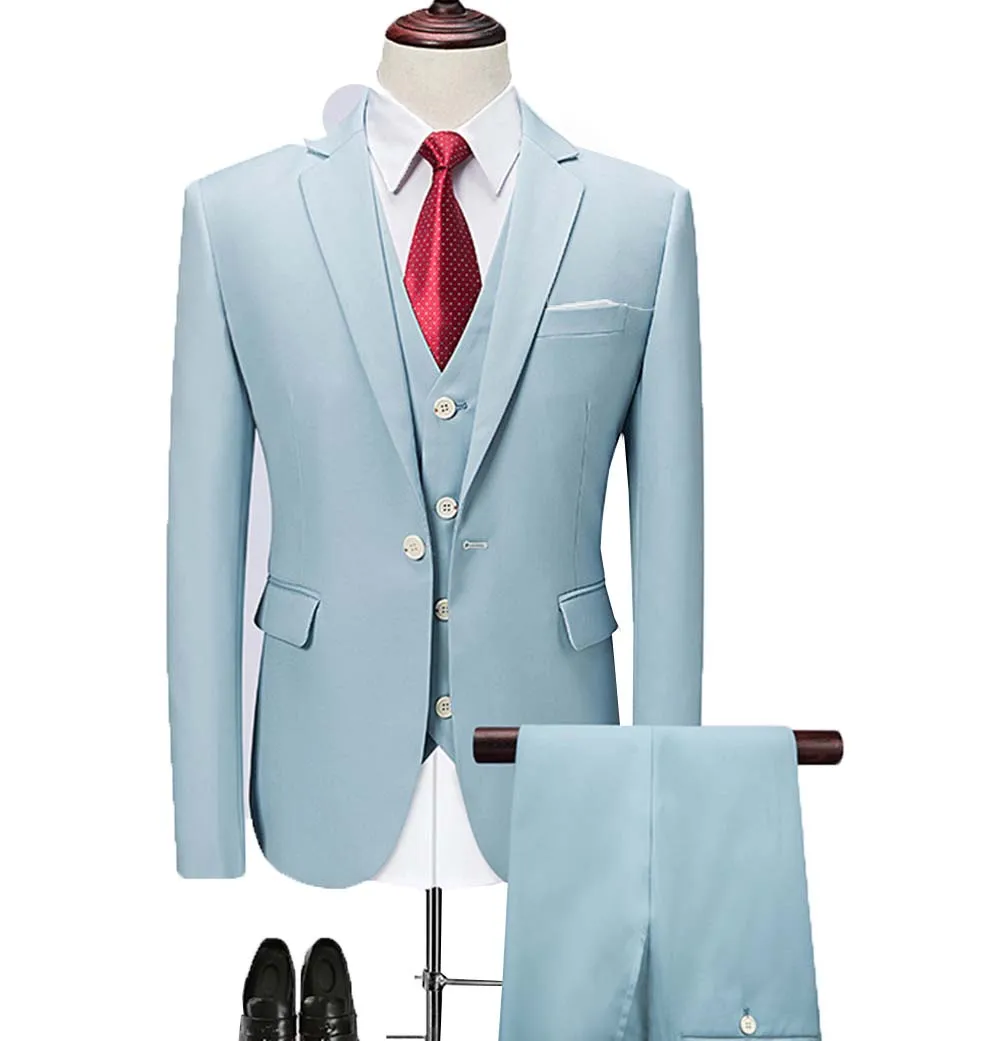 2020 Nieuwe Baby Blue Mannen Slim Fit Pak 3 Stuks Business Notch Revers Klassieke Smoking Bruidsjonkers Voor Bruiloft (blazer + Vest + Broek) 2020 Nieuwe Baby Blue Mannen Slim Fit Pak 3 Stuks Business Notch Revers Klassieke Smoking Bruidsjonkers Voor Bruiloft (blazer + Vest + Broek)