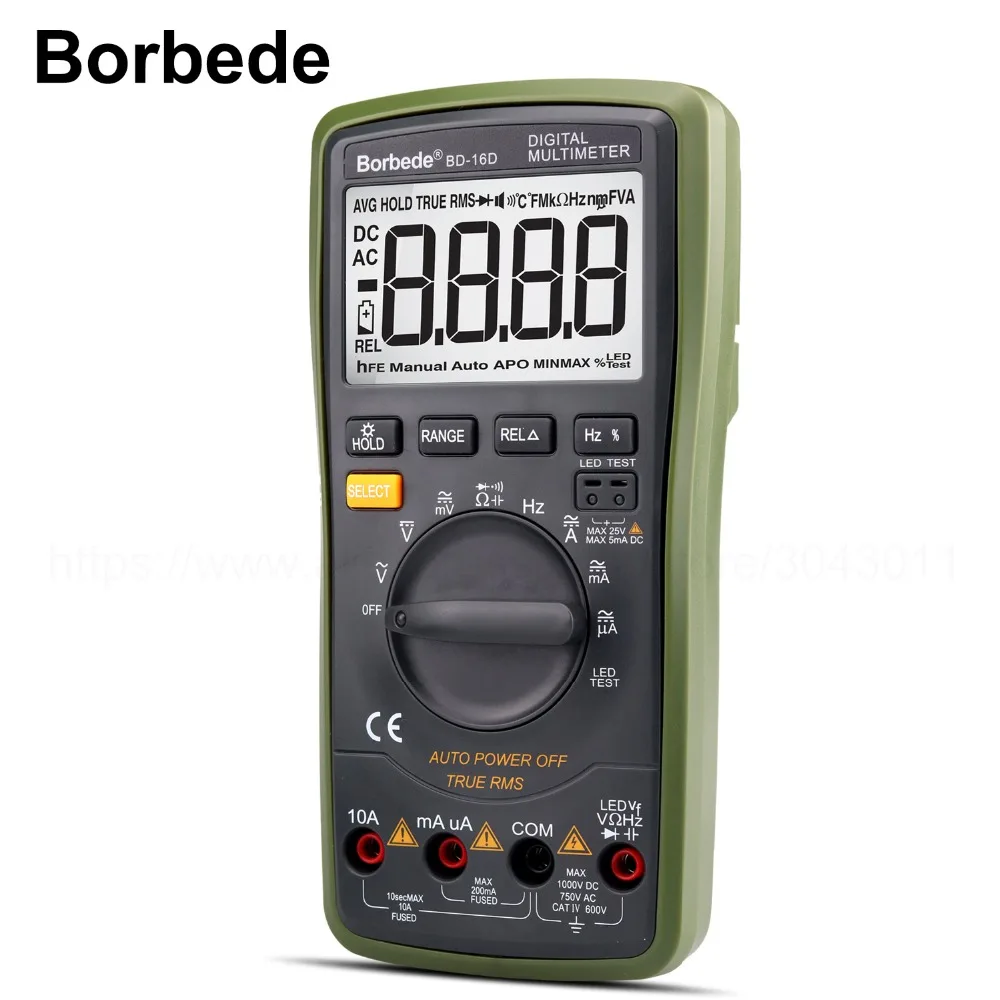 

Borbede BD-16D Digital Multimeter LCD DC AC Resistance Capacitance LED high-voltage output True RMS Auto Tester 6000 Counts