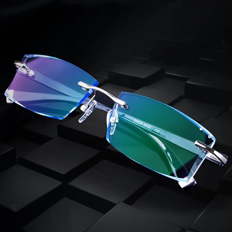 Новинка 58026 очки со стразами без оправы для мужчин модные очки