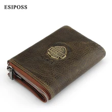 ESIPOSS Fashion 100% Cowhide Leather Men Wallets Short Trifold Hasp Genuine Leather Men’s Clutch Coin Purse Card Holder Wallet