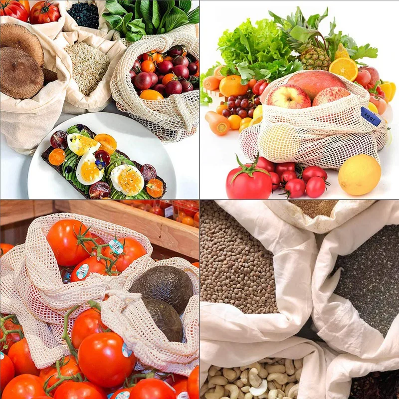 IALJ Top Reusable Produce Bags For Fruit,Veggies,Fridge Organizing,Toys,Lightweight&Drawstring,Double Stitched,Tare Weight Tag