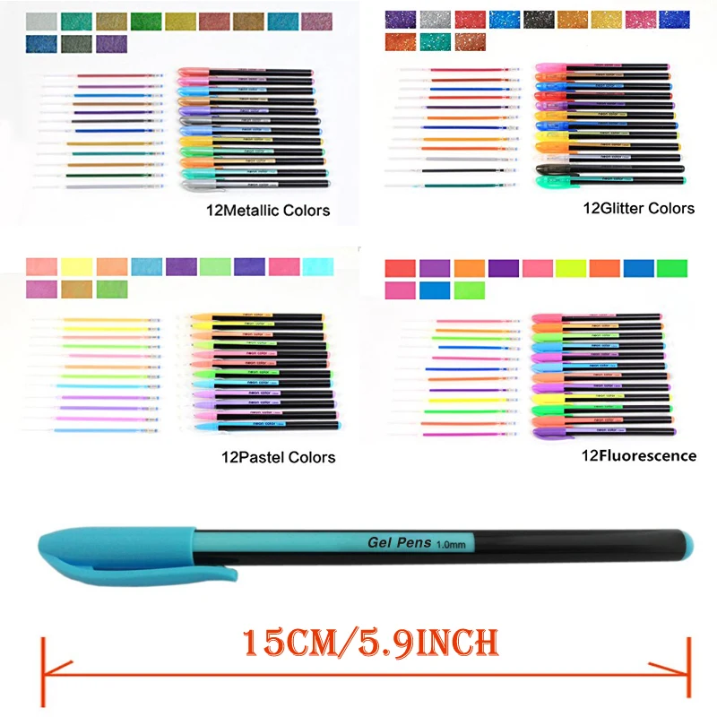 Goedkoop Bianyo 48pcs Gel Pen Set Vullingen Metallic Pastel Neon Glitter Schets Tekening Kleur Pen School Briefpapier Marker voor Kids geschenken