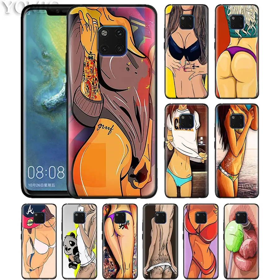 

Sexy Lady Hot Bikini Girls Black Silicone Case for Huawei Mate 20 Lite 10 20 Pro P20 P30 Lite P Smart Plus Y9 2019 Cover