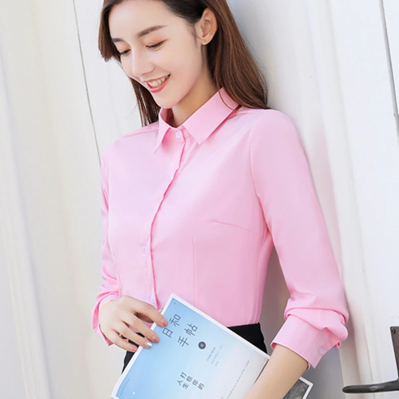 

Korean Fashion Cotton Women Blouses Turn-down Collar Full Pink Women Shirts Plus Size XXL Womens Tops and Blouses Ladies Tops