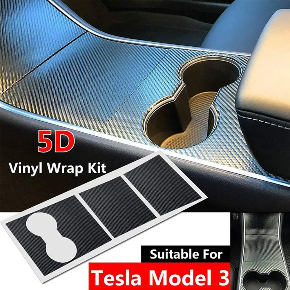 

5D Carbon Fiber Sticker Center Console Wrap Vinyl Wrap Kit Self-Adhensive Reflective Safe Black Upgrade Fit for Tesla Model 3