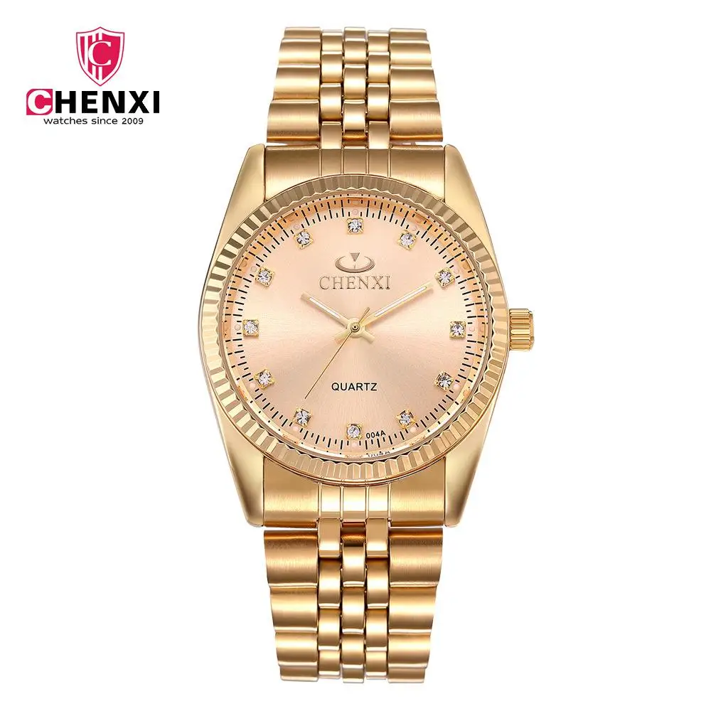 Chenxi брендовые роскошные золотые часы золотые Модные мужские женские часы для влюбленных полностью из нержавеющей стали Кварцевые наручные часы оптом 004A - Цвет: Gold Big Size
