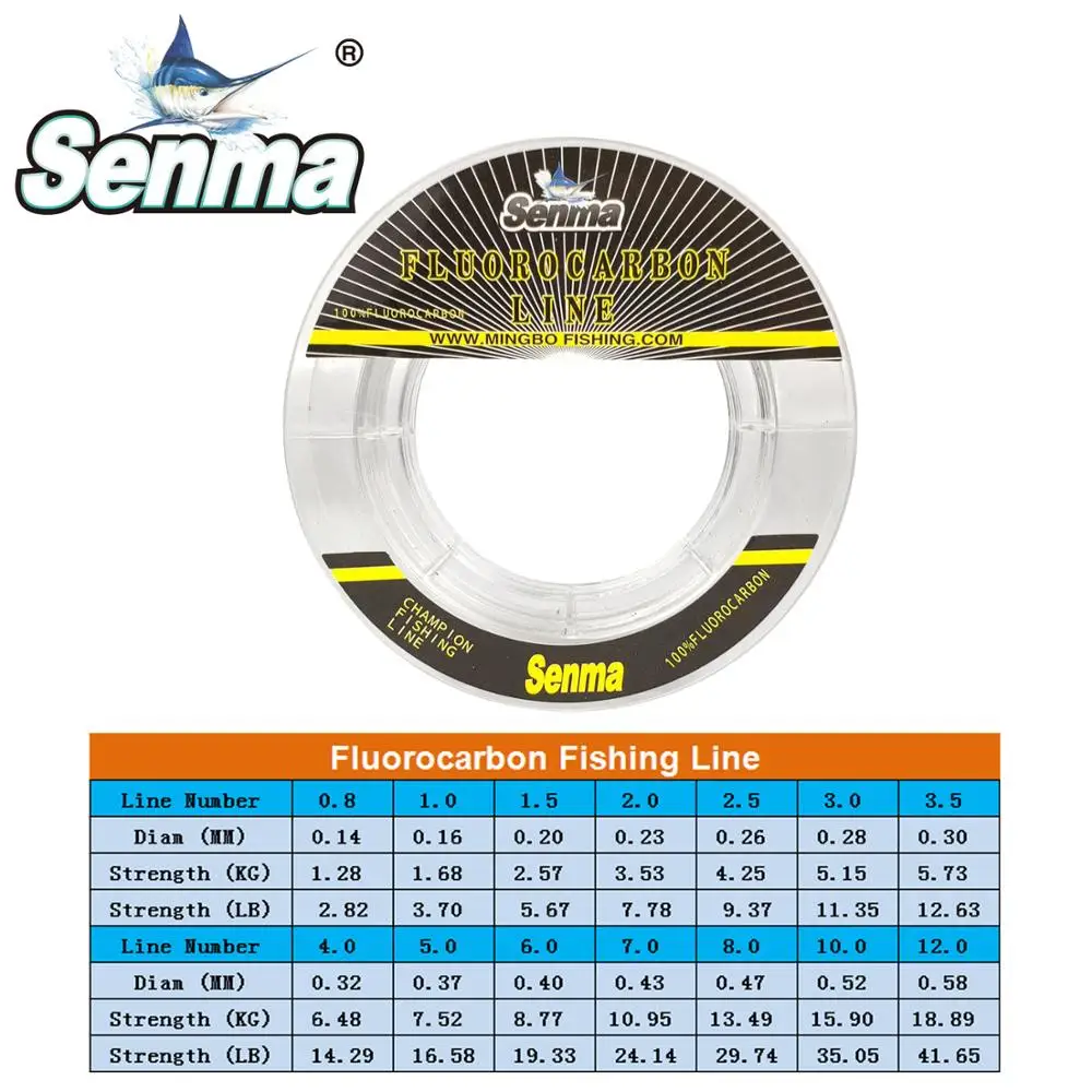 

Senma 100% Premium Fluorocarbon Fishing Line Japanese 100M 50M Fluorocarbon Leader Line Fast Sinking Carp Leader Line 3-100LB