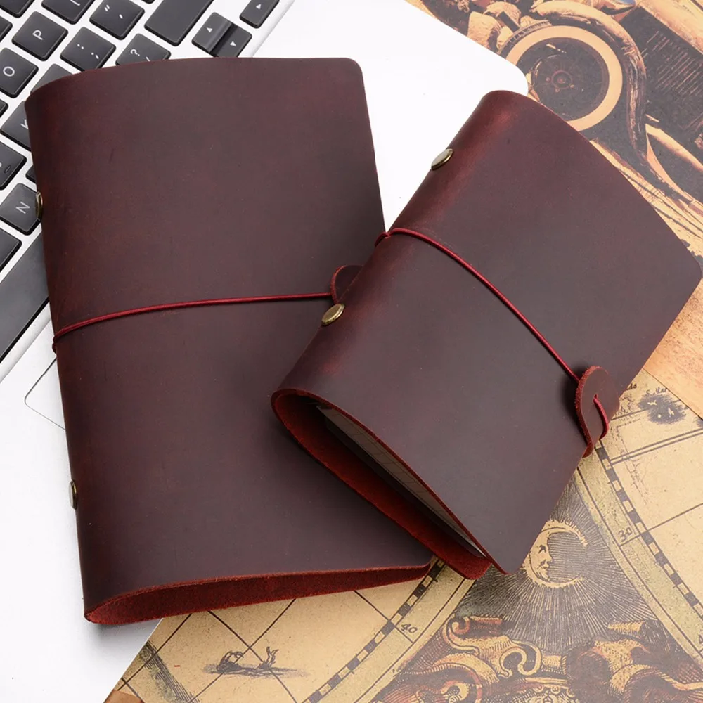 Free Lettering Genuine Leather Spiral Notebook A5 A6/Personal A7 Cowhide Loose-leaf Handmade Diary Journal Vintage