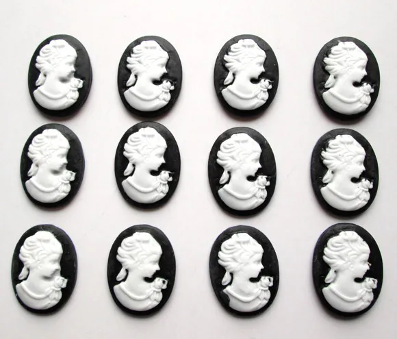 50Pcs Black Resin Oval Girl Beads Decoration Crafts Flatback Cabochon Scrapbooking Fit Phone Embellishments Diy Accessories