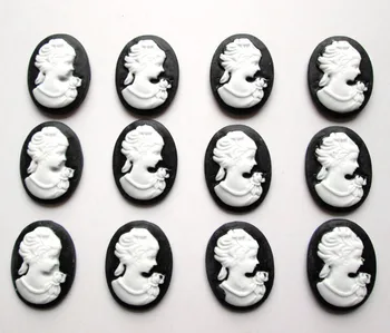 

50Pcs Black Resin Oval Girl Beads Decoration Crafts Flatback Cabochon Scrapbooking Fit Phone Embellishments Diy Accessories