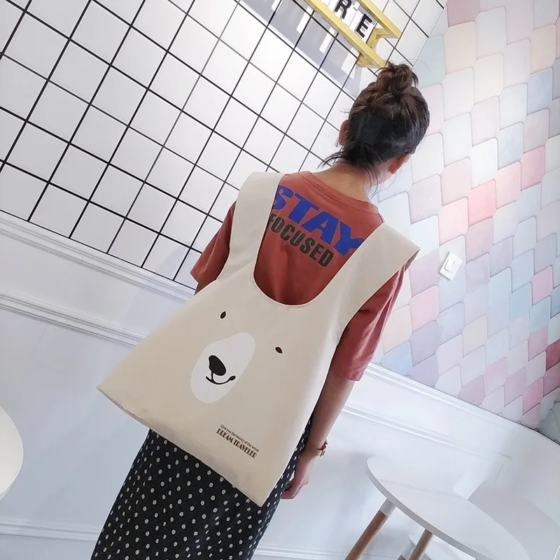 Cotton Canvas Eco Shopping Tote Shoulder Bag Handbag Print Polar Bear Face BF41