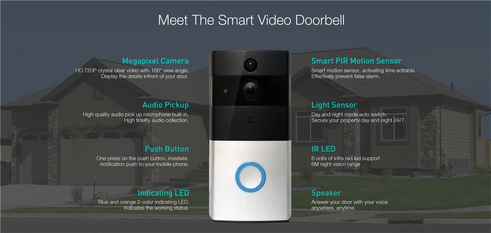 Yobang Security Wireless Wifi Video Doorbell Camera Audio Ring