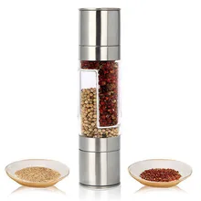 Double-ended Manual Salt Pepper Mill 2 in 1 stainless steel Pepper Grinder Ceramic Core Dual Adjustable Coarseness Mill for Salt salt and pepper grinder set oil sprayer for cooking stainless steel pepper mill shaker tall salt and pepper grinder adjustable c