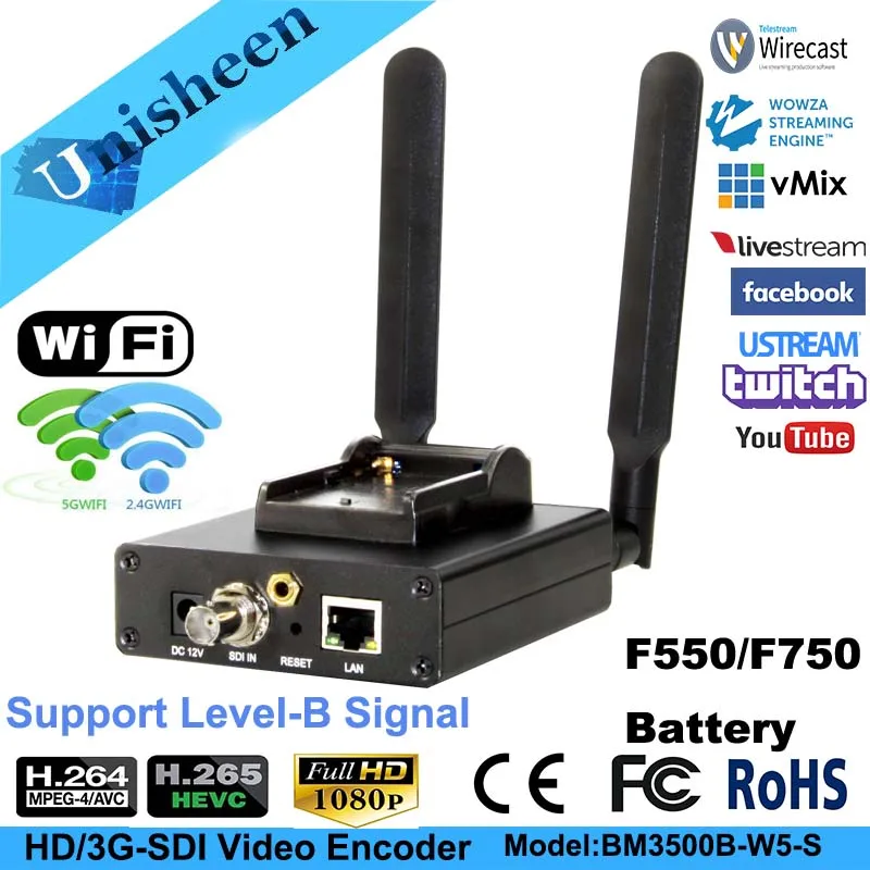 H.265 HEVC H.264 wifi SDI видео кодировщик потокового кодировщика SDI передатчик живого широковещательный кодер беспроводной iptwobs/vMix/wiscast