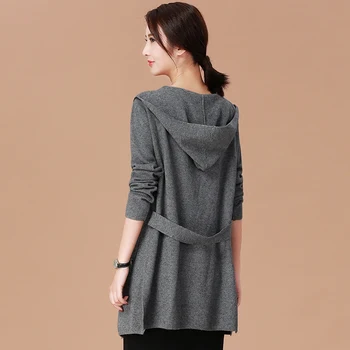 

Han 2020 spring new female loose sweater knit cardigan jacket and long sections hooded casual jacket