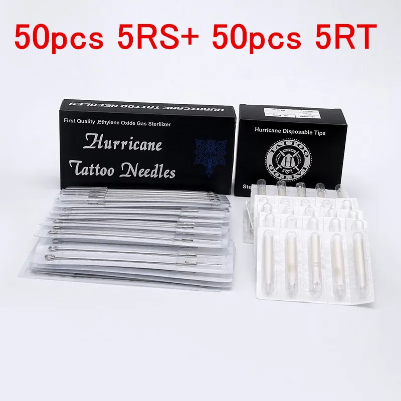 (5RS+5RT) 50pcs 5RS Tattoo Needles and 50pcs 5RT Matched Tattoo Tips