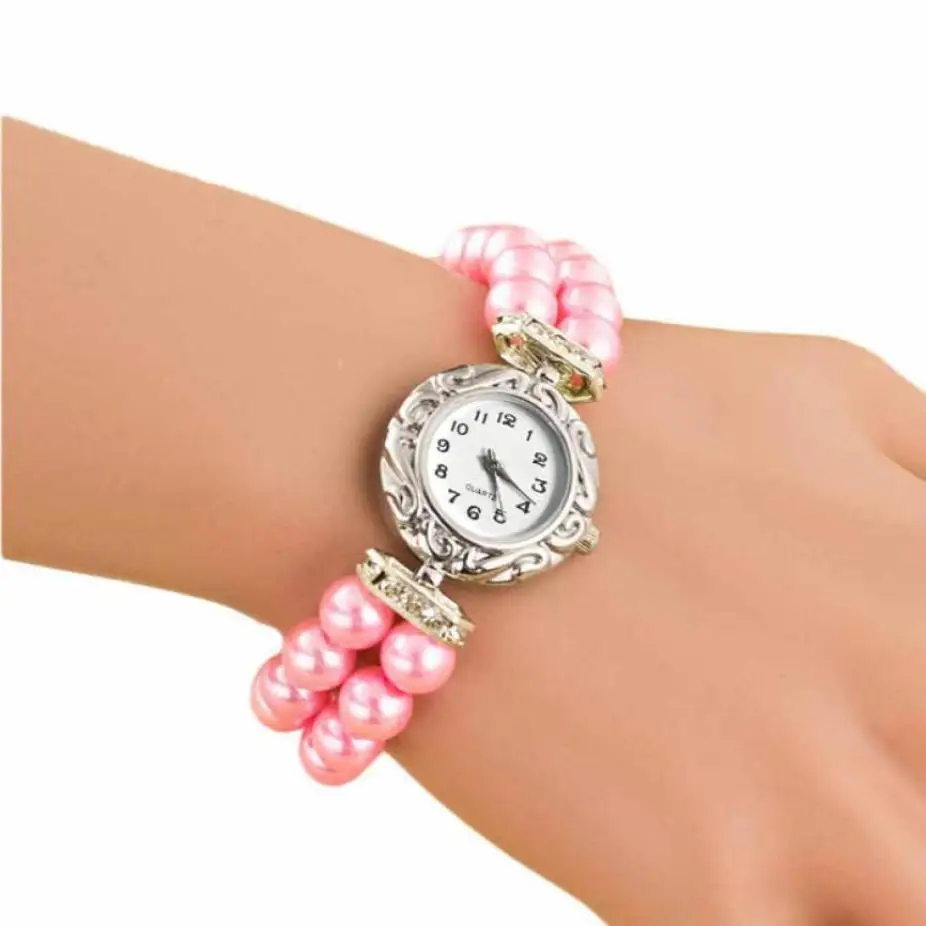 Timezone#25 модные брендовые женские часы Красивая Золотая жемчужина кварцевые часы браслет - Цвет: Розовый