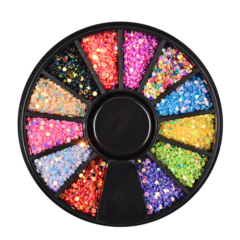 

1 Box 1mm Mixed Color 3D Nail Art Decorations Colorful Round Wafer Nail Sequins In Wheel DIY Manicure Nail Art Accessories