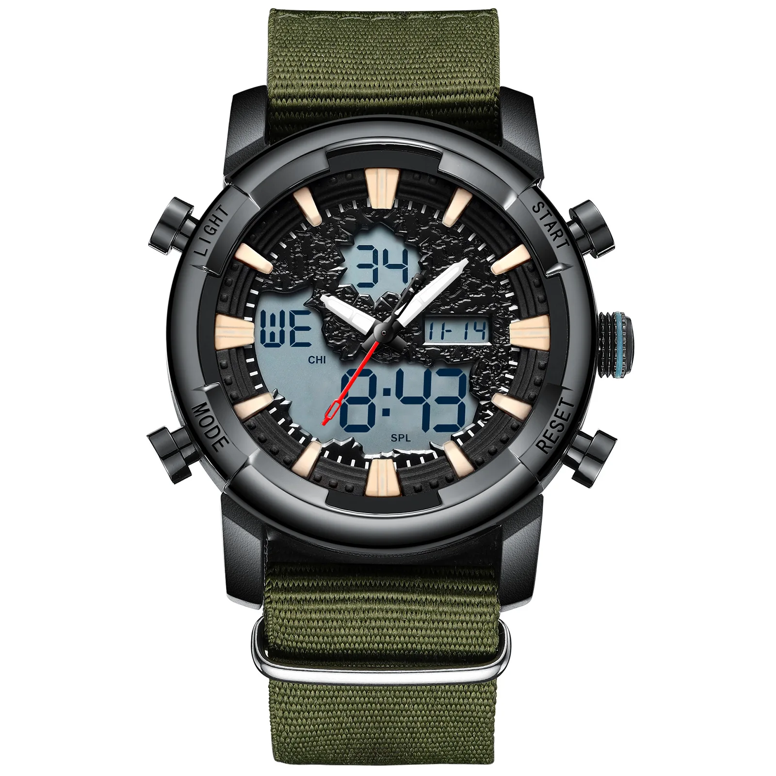 

Multifunction men's watch digital nylon BIDEN brand men wristwatch quartz man watch sports waterproof mens clocks
