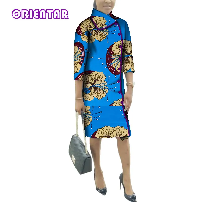 Осень Винтаж африканская одежда для Для женщин африка печати Тренч длинная рубашка хлопковые платья с длинным рукавом леди платье WY291