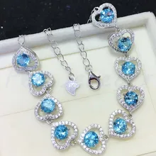 Природный Голубой топаз браслет цепочка 925 серебро 0.6ct* 10 шт драгоценные камни ювелирные изделия в форме сердца Стиль# XY18101201