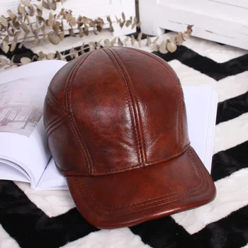 

Men's leather duck cap spring and autumn thin top layer cow leather baseball hats leather hat Winter Visors