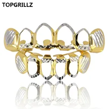 TOPGRILLZ D-Cut Grillz набор из чистого золота с покрытием верхних и нижних зубов 4 открытые хип-хоп грили Полый зуб гриль-наборы