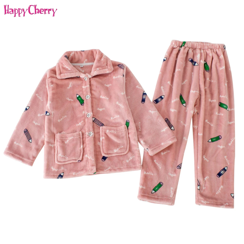 

2018 Autumn Winter Children Winter Pajama Pants Sets Double Sided Flannel Thick Baby Nightgown Nightwear Bathwear for Boys Girls