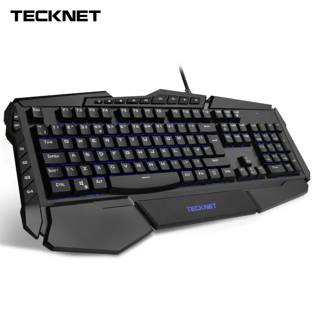 

TeckNet Programmable Gaming Keyboard 7-color LED Rainbow Backlit Gaming Keyboards Water-Resistant Design UK Layout for Windows