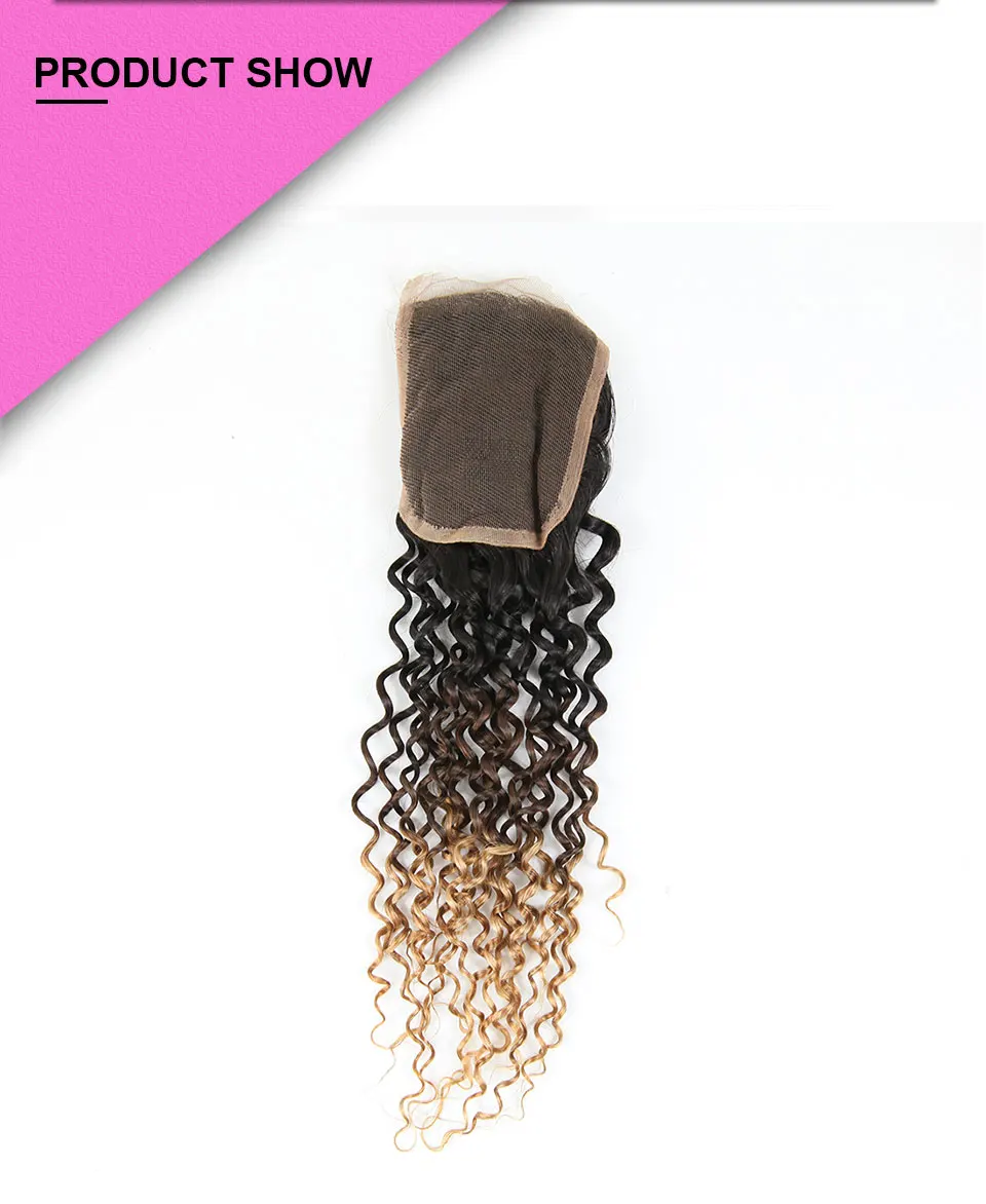 Hair Villa Remy Malaysian Ombre Human Hair Closure 4x4 Ombre Malaysian Kinky Curly Hair Closure T1b 4 27 Blonde For Hair Salon (3)