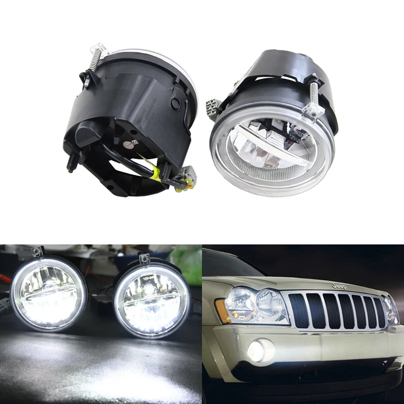 Xenon White Led Fog Light Assembly Kits W/ DRL Angel Eyes Halo Rings For Jeep Commander Grand Cherokee For Dodge For Chrysler