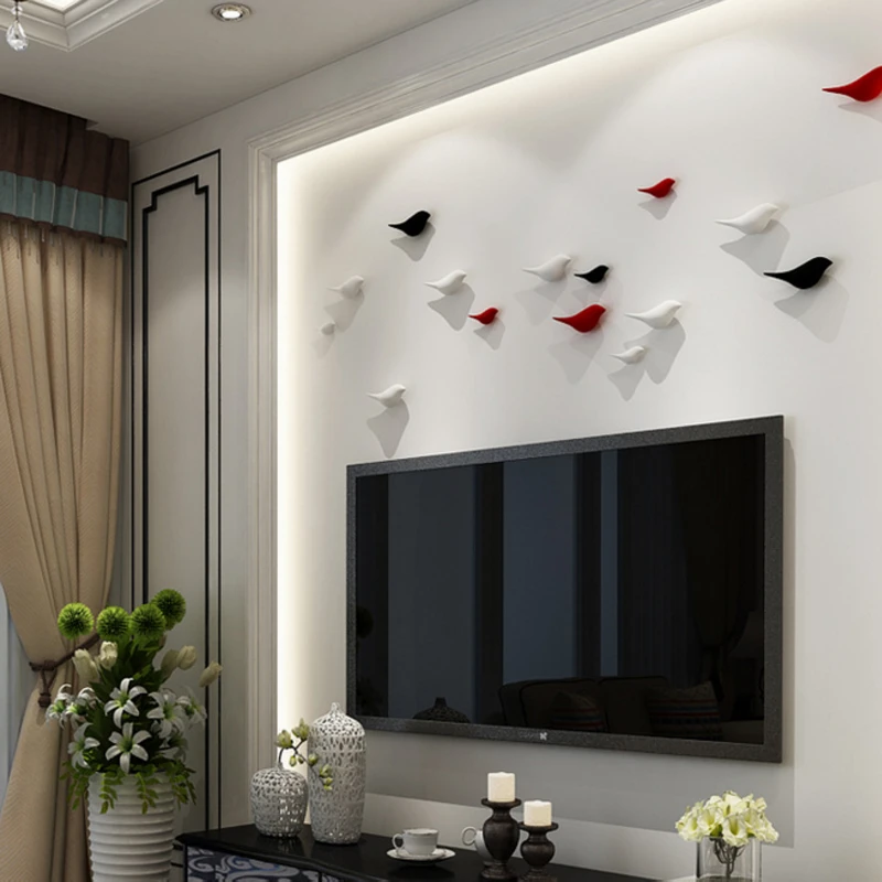 JX-LCLYL 3D Birds Shape Wall Hanging Resin Metal Plating Office Home Decorations S/L New