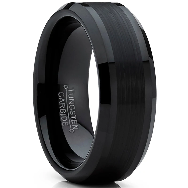 

Customize Solid Tungsten Carbide Rings Black Matte Flat Men Women Wedding Band Two Line Polished Cool Jewelry