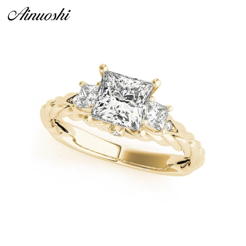 

AINUOSHI 925 Sterling Silver Lady Wedding Engagement Twisted Ring Anniversary Princess Cut Stone Silver Bridal Rings Jewelry