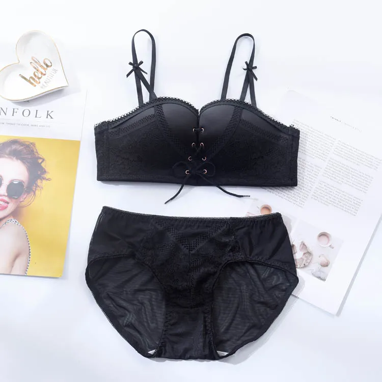 CINOON New Top Sexy Underwear Set Women Wireless Brassiere Push up Bra and Panty Sets Embroidery Solid color Lingerie Set (4)