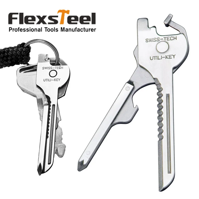 

Swiss+Tech Multifunctional Utili Key Tool 6 in 1 Pocket Keychain Tool Multitool for Auto Camping Hardware Polished S S