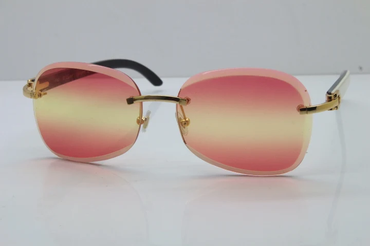2018 New Cartier Rimless  T8200847 White Mix Black Buffalo Horn Sunglasses in Gold Pink Lens (1)