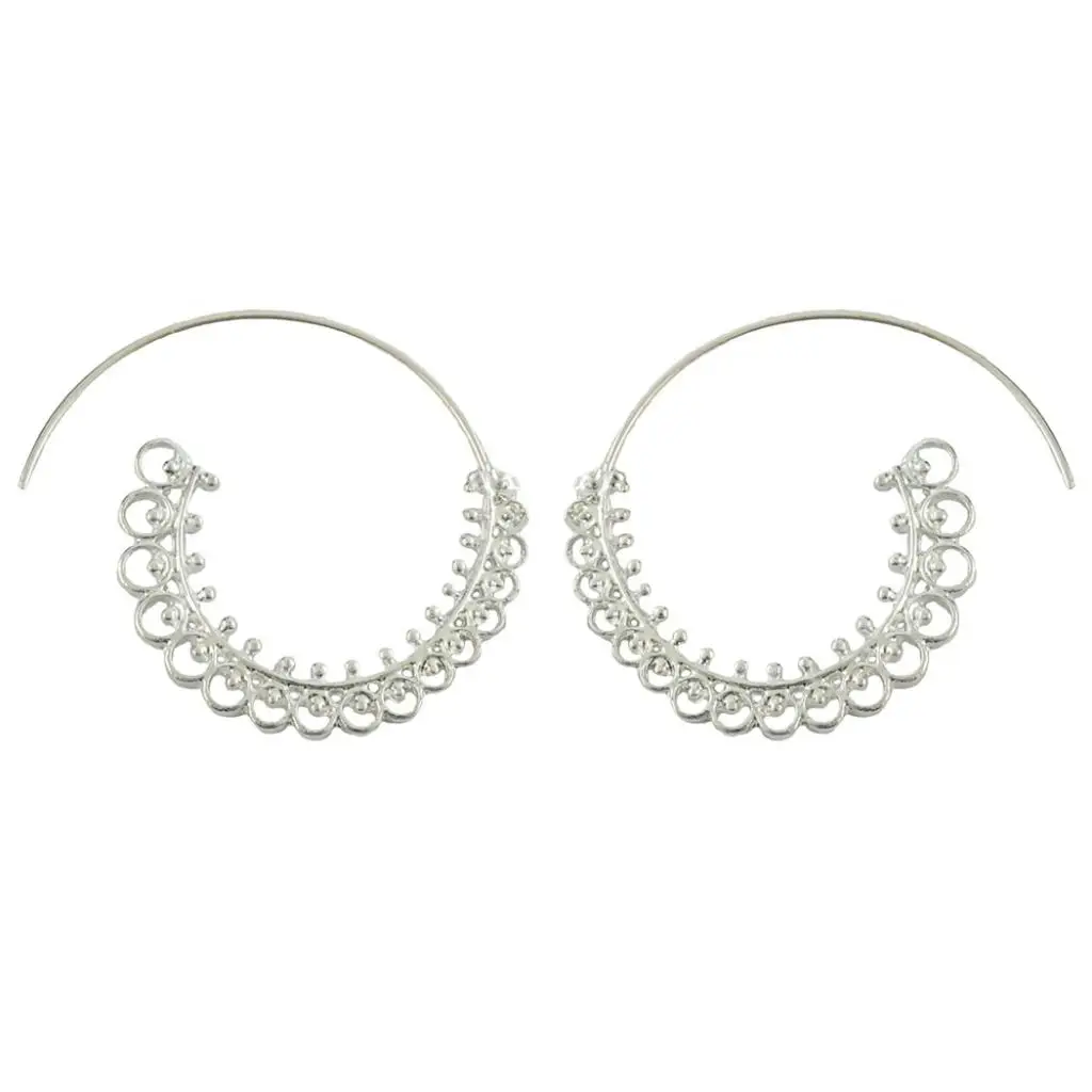 Boho Statement Jagged Spiral Earring Circles Round Tribal Hoop Pull Through Earring Lady Jewelry
