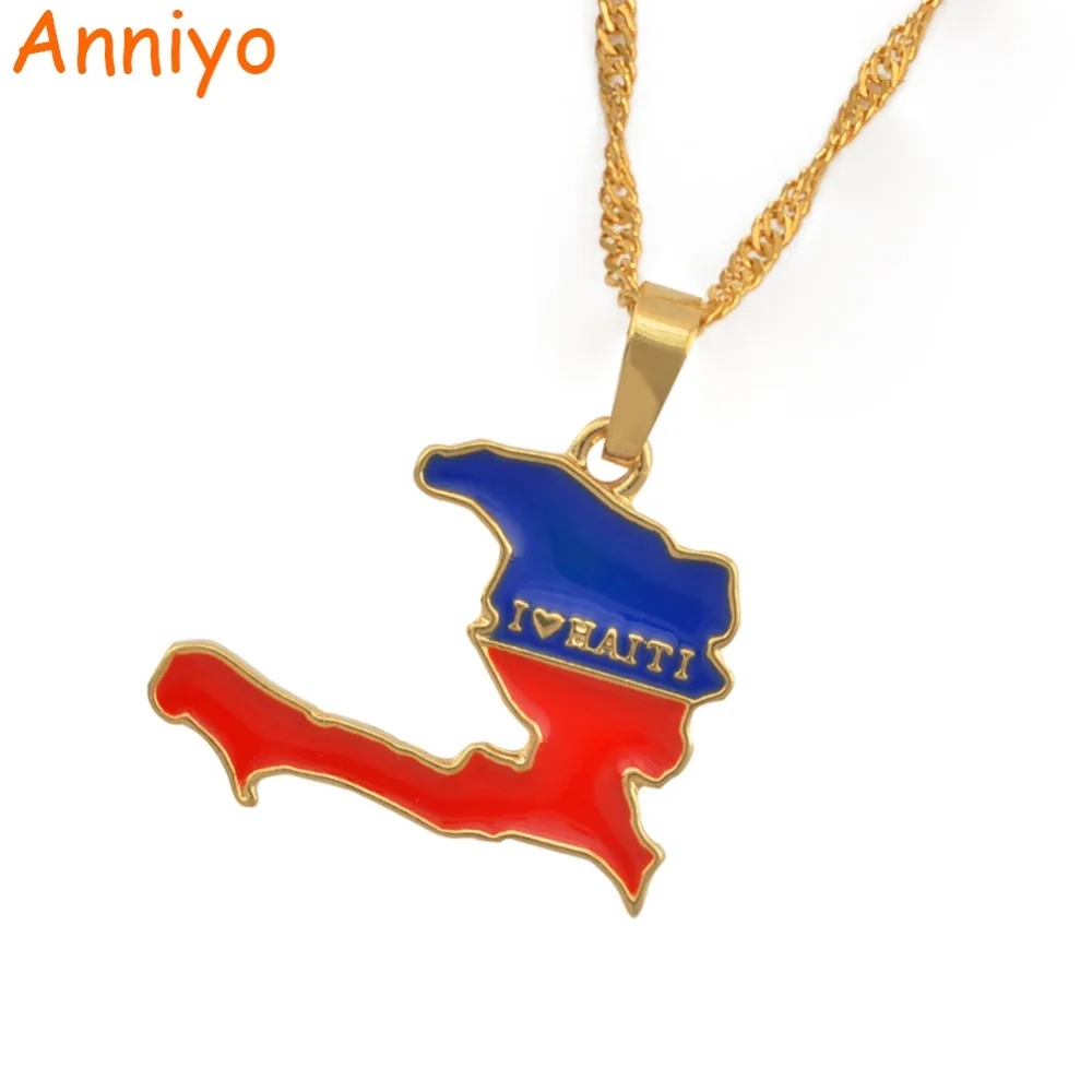 

Anniyo I LOVE HAITI Map Flag Pendant Necklaces for Women Girls Ayiti Gold Color Jewelry Maps of Haiti #116006P